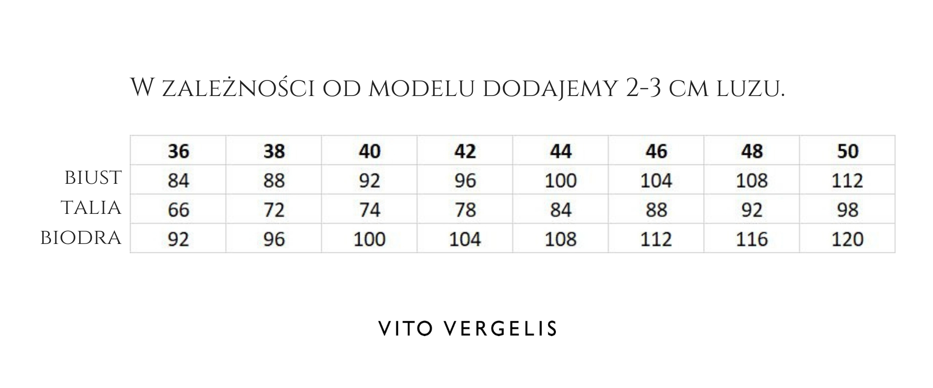 tabela rozmiarów odzieży damskiej