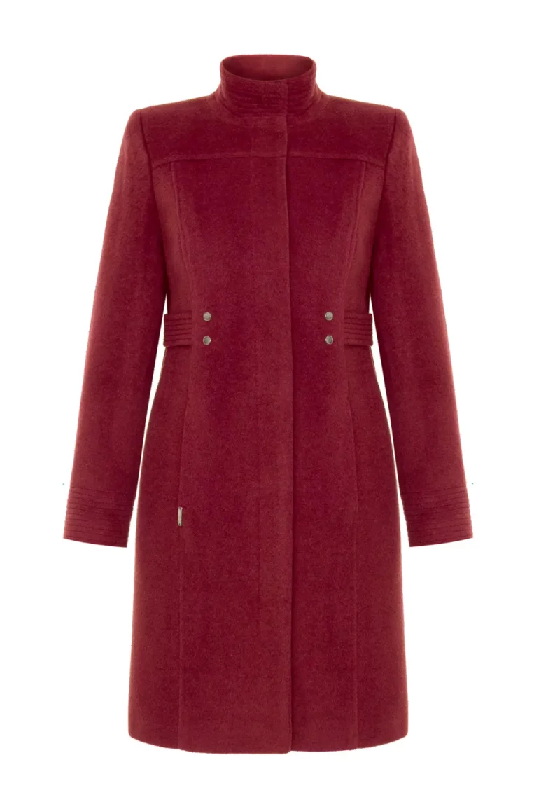 Zimowy płaszcz wełniany z kaszmirem czerwony
