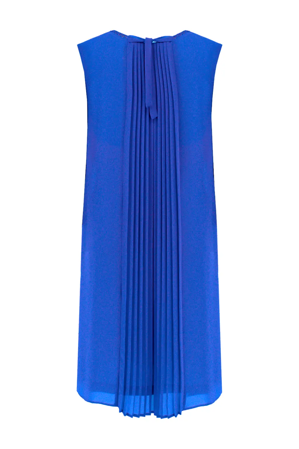 wizytowa sukienka z szyfonu kobaltowa z plisowaniem z tyłu bez rękawów polska marka Vito Vergelis