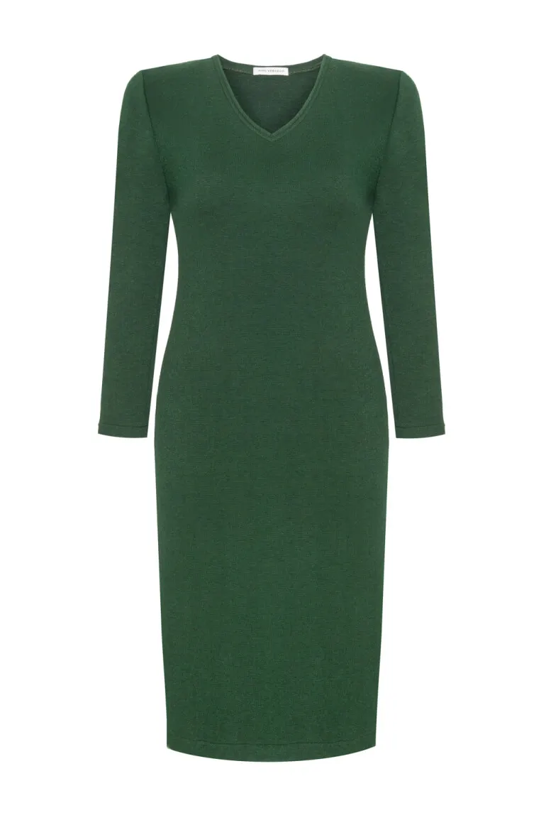 zielona sukienka sweterkowa ołówkowa polska marka Vito Vergelis codzienna sukienka zima 2021