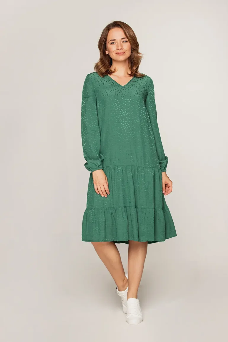 zielona sukienka z wiskozy z falbanami polska marka