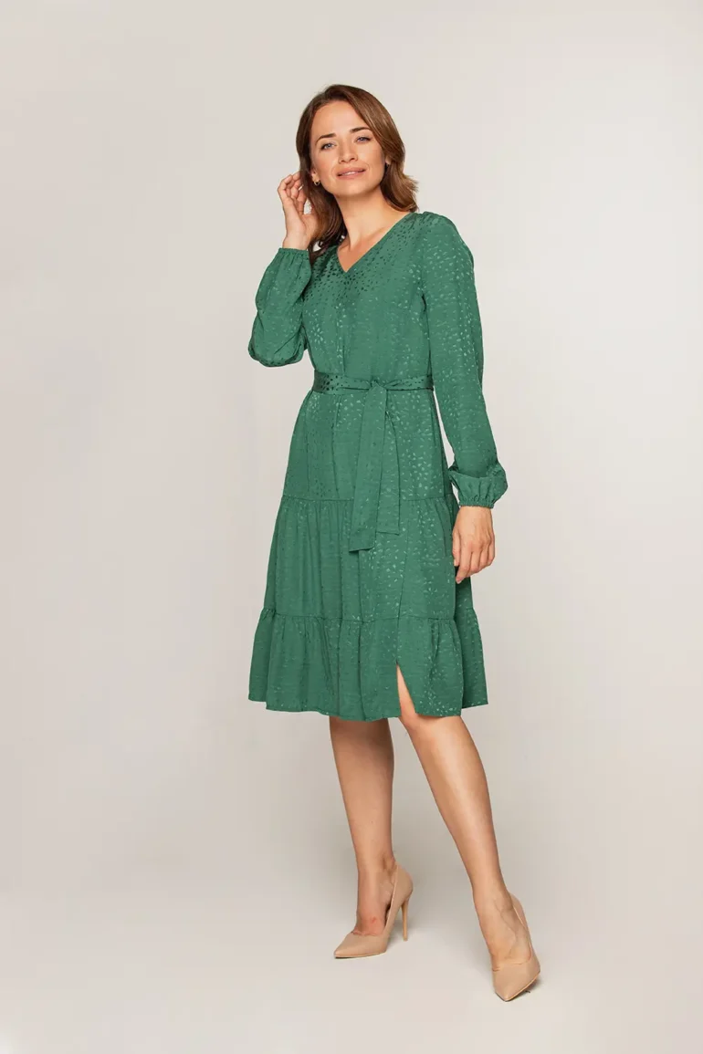 sukienka wiskoza 100% falbany rozporek zielona butelkowa polska marka